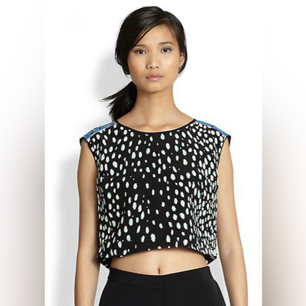 Elizabeth And James Cropped Boxy Dalmatian Print Silk shirt | S